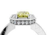 White gold Fancy Yellow Emerald  Halo Diamond Engagement Ring with Milgrain Pave Band and Four-Prong Setting_72