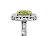 White gold Fancy Yellow Emerald  Halo Diamond Engagement Ring with Milgrain Pave Band and Four-Prong Setting_73