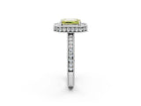 White gold Fancy Yellow Emerald  Halo Diamond Engagement Ring with Milgrain Pave Band and Four-Prong Setting_75