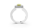 White gold Fancy Yellow Emerald  Halo Diamond Engagement Ring with Milgrain Pave Band and Four-Prong Setting_76