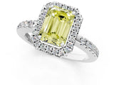 White gold Fancy Yellow Emerald  Halo Diamond Engagement Ring with Pavé Band and Four-Prong Setting_28