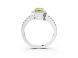 White gold Fancy Yellow Emerald  Halo Diamond Engagement Ring with Pavé Band and Four-Prong Setting_30