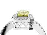 White gold Fancy Yellow Emerald  Halo Diamond Engagement Ring with Pavé Band and Four-Prong Setting_31