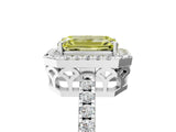 White gold Fancy Yellow Emerald  Halo Diamond Engagement Ring with Pavé Band and Four-Prong Setting_32