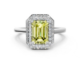 White gold Fancy Yellow Emerald  Halo Diamond Engagement Ring with Solitaire Band and Four-Prong Setting_20