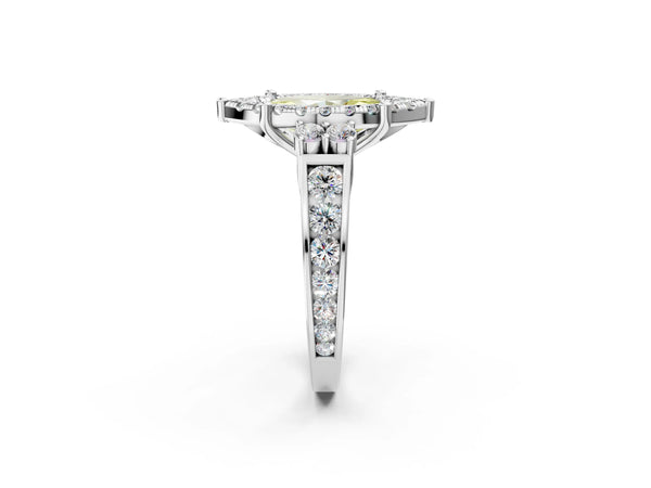 Platinum Fancy Yellow Emerald  Halo Diamond Engagement Ring with Split Shank and Four-Prong Setting