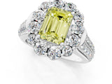 White gold Fancy Yellow Emerald  Halo Diamond Engagement Ring with Split Shank and Prong Setting_89