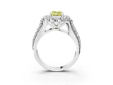 White gold Fancy Yellow Emerald  Halo Diamond Engagement Ring with Split Shank and Prong Setting_93