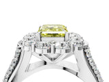 White gold Fancy Yellow Emerald  Halo Diamond Engagement Ring with Split Shank and Prong Setting_93