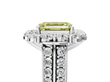 White gold Fancy Yellow Emerald  Halo Diamond Engagement Ring with Split Shank and Prong Setting_95