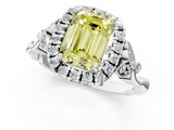 White gold Fancy Yellow Emerald  Halo Diamond Engagement Ring with Vintage-Inspired Band and Four-Prong Setting_4