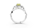 White gold Fancy Yellow Emerald  Halo Diamond Engagement Ring with Vintage-Inspired Band and Four-Prong Setting_6