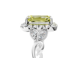 White gold Fancy Yellow Emerald  Halo Diamond Engagement Ring with Vintage-Inspired Band and Four-Prong Setting_8