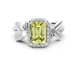 White gold Fancy Yellow Emerald  Halo Diamond Floral Band with Four-Prong Setting_55