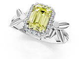 White gold Fancy Yellow Emerald  Halo Diamond Floral Band with Four-Prong Setting_56