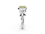 White gold Fancy Yellow Emerald  Halo Diamond Floral Band with Four-Prong Setting_57
