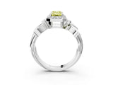 White gold Fancy Yellow Emerald  Halo Diamond Floral Band with Four-Prong Setting_58