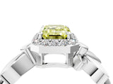White gold Fancy Yellow Emerald  Halo Diamond Floral Band with Four-Prong Setting_59