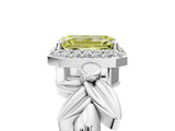 White gold Fancy Yellow Emerald  Halo Diamond Floral Band with Four-Prong Setting_60