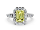White gold Fancy Yellow Emerald  Halo Diamond Pavé Band Ring with Prong Setting_20