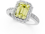 White gold Fancy Yellow Emerald  Halo Diamond Pavé Band Ring with Prong Setting_21