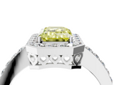 White gold Fancy Yellow Emerald  Halo Diamond Pavé Band Ring with Prong Setting_24