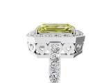 White gold Fancy Yellow Emerald  Halo Diamond Pavé Band Ring with Prong Setting_25