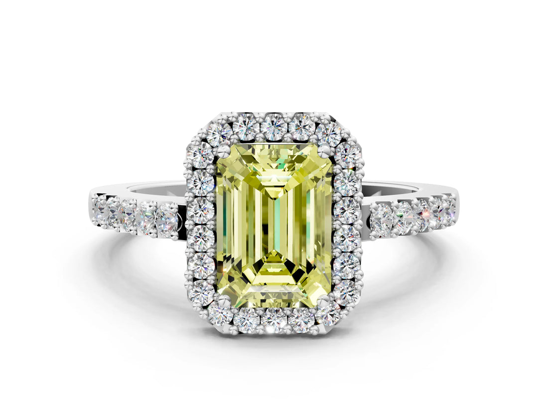 White gold Fancy Yellow Emerald  Halo Diamond Pavé Solitaire Ring_27