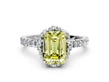 White gold Fancy Yellow Emerald  Halo Diamond Pave Band Ring with Four-Prong Setting_15