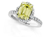 White gold Fancy Yellow Emerald  Halo Diamond Pave Band Ring with Four-Prong Setting_16