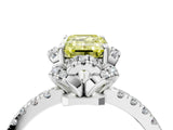 White gold Fancy Yellow Emerald  Halo Diamond Pave Band Ring with Four-Prong Setting_19