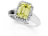 White gold Fancy Yellow Emerald  Halo Diamond Ring with Cathedral Band and Four-Prong Setting_74