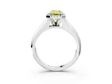 White gold Fancy Yellow Emerald  Halo Diamond Ring with Cathedral Band and Four-Prong Setting_76