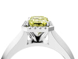 White gold Fancy Yellow Emerald  Halo Diamond Ring with Cathedral Band and Four-Prong Setting_76