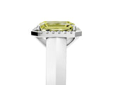 White gold Fancy Yellow Emerald  Halo Diamond Ring with Cathedral Band and Four-Prong Setting_78