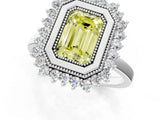 White gold Fancy Yellow Emerald  Halo Diamond Ring with Milgrain Edge and Round Prong Setting_39