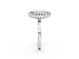 White gold Fancy Yellow Emerald  Halo Diamond Ring with Milgrain Edge and Round Prong Setting_40