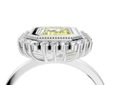 White gold Fancy Yellow Emerald  Halo Diamond Ring with Milgrain Edge and Round Prong Setting_42