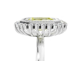 White gold Fancy Yellow Emerald  Halo Diamond Ring with Milgrain Edge and Round Prong Setting_43