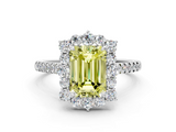 White gold Fancy Yellow Emerald  Halo Diamond Ring with Pavé Band and Prong Setting_20