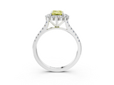 White gold Fancy Yellow Emerald  Halo Diamond Ring with Pavé Band and Prong Setting_23