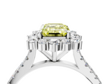 White gold Fancy Yellow Emerald  Halo Diamond Ring with Pavé Band and Prong Setting_24