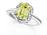 White gold Fancy Yellow Emerald  Halo Diamond Ring with Round Cluster Setting, Solitaire Band, and Four-Prong Setting_50
