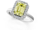 White gold Fancy Yellow Emerald  Halo Diamond Solitaire with Pavé Band and Four-Prong Setting_105
