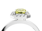 White gold Fancy Yellow Emerald  Halo Diamond Solitaire with Pavé Band and Four-Prong Setting_108
