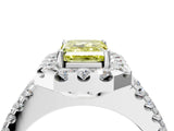 White gold Fancy Yellow Emerald  Halo Diamond Split Shank Engagement Ring with Prong Setting_31