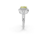 White gold Fancy Yellow Emerald  Halo Diamond Split Shank Ring with Milgrain Detail_51