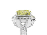 White gold Fancy Yellow Emerald  Halo Diamond Split Shank Ring with Milgrain Detail_54