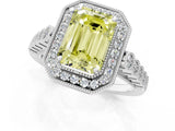 White gold Fancy Yellow Emerald  Halo Milgrain Solitaire with Bezel Set Side Stones and Pave Band_33