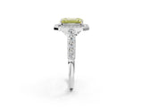 White gold Fancy Yellow Emerald  Halo Milgrain Solitaire with Bezel Set Side Stones and Pave Band_34